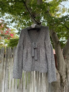 Y2K Gray Tie-Front Cardigan with Bell Sleeves
